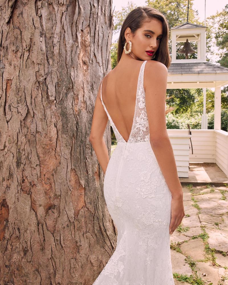La22109 sexy backless wedding dress with lace and tank straps4